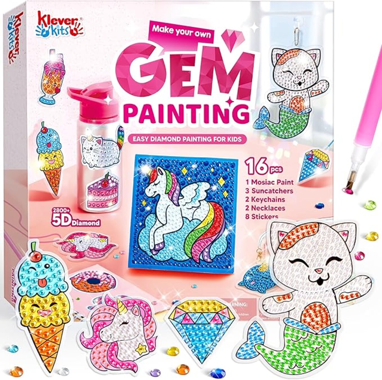 16 Projects Gem Painting, Kids Diamond Art Kit for Kids with 5D Diamond, Arts and Crafts for Girls Ages 6-12, Gem Craft Activities Kits, Premium Art Gift Ideas for Girls Ages 6, 7, 8+
